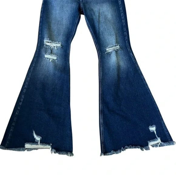 KanCan High Rise Distressed Wide Leg/Flare Jeans - Picture 3 of 7
